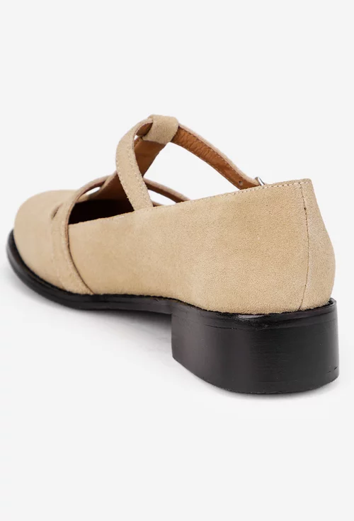 Pantofi dama din piele intoarsa bej