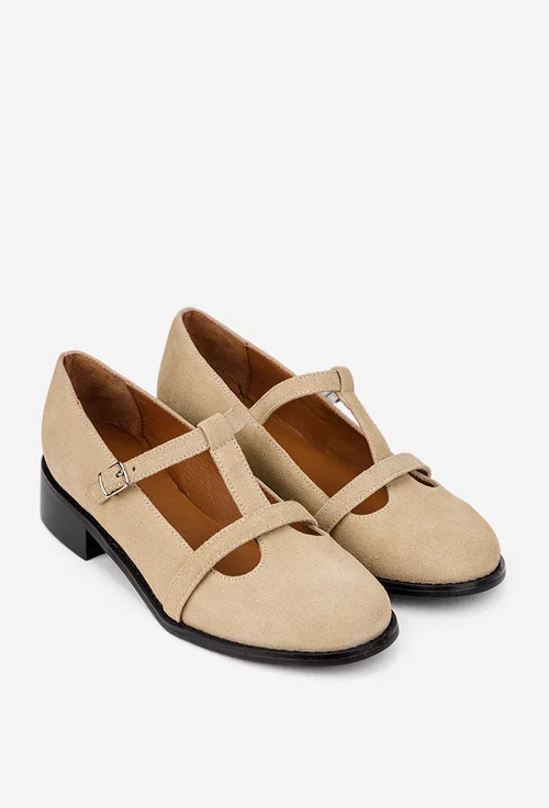 Pantofi dama din piele intoarsa bej