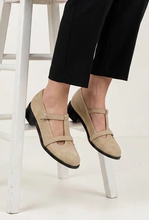 Pantofi dama din piele intoarsa bej
