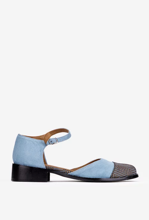 Pantofi dama din piele intoarsa bleu cu imprimeu