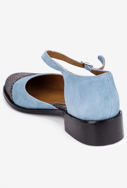 Pantofi dama din piele intoarsa bleu cu imprimeu