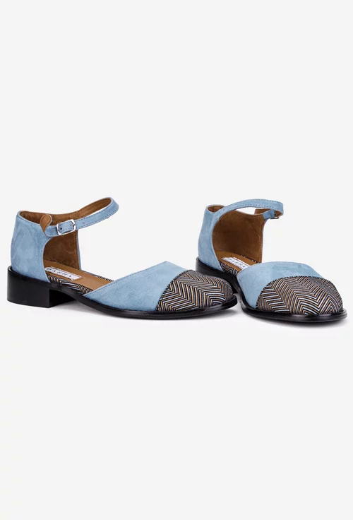 Pantofi dama din piele intoarsa bleu cu imprimeu