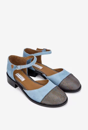 Pantofi dama din piele intoarsa bleu cu imprimeu