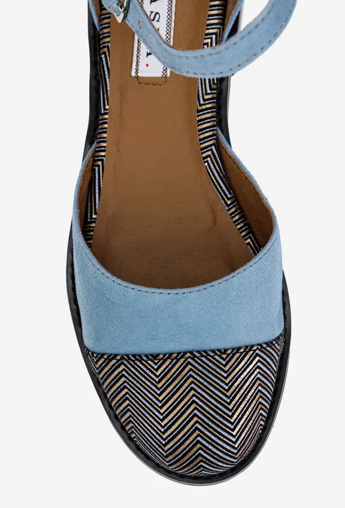Pantofi dama din piele intoarsa bleu cu imprimeu