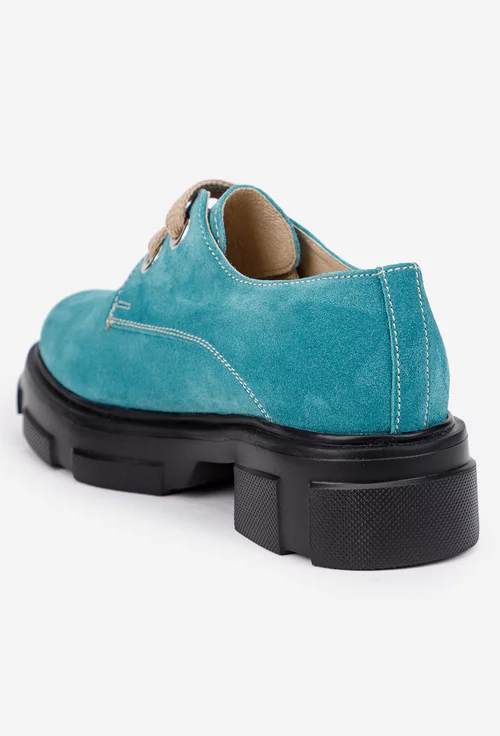 Pantofi dama din piele intoarsa bleu cu siret