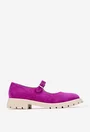 Pantofi dama din piele intoarsa fuchsia cu bareta