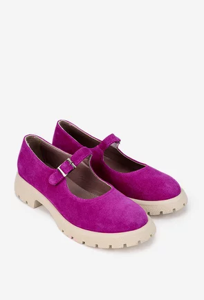 Pantofi dama din piele intoarsa fuchsia cu bareta