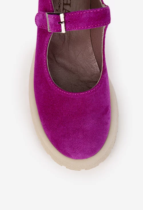 Pantofi dama din piele intoarsa fuchsia cu bareta