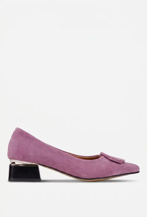 Pantofi dama din piele intoarsa mov cu ornament picture - 4