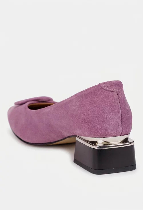 Pantofi dama din piele intoarsa mov cu ornament picture - 5