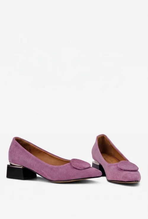 Pantofi dama din piele intoarsa mov cu ornament picture - 7