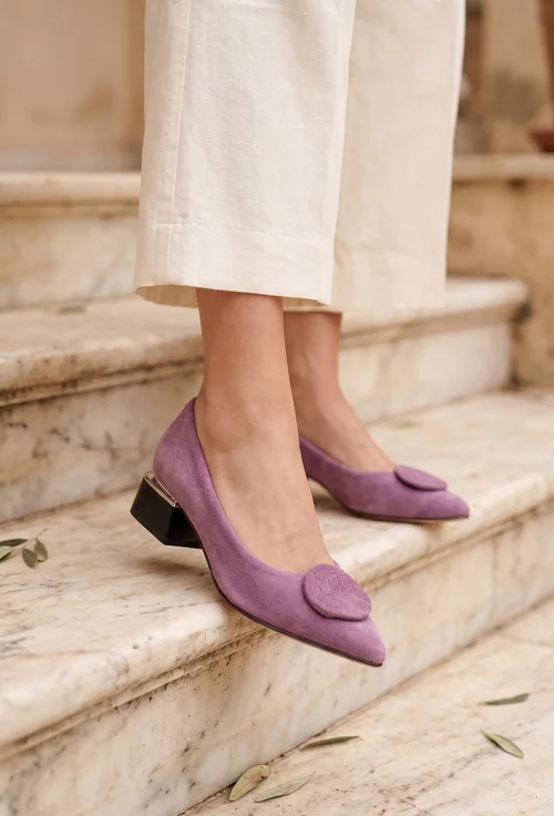 Pantofi dama din piele intoarsa mov cu ornament picture - 2