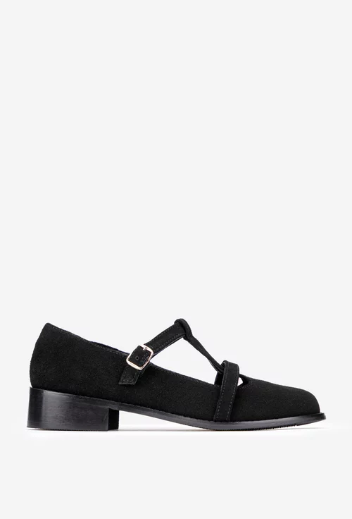 Pantofi dama din piele intoarsa neagra