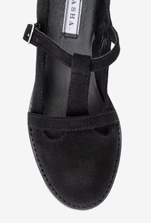 Pantofi dama din piele intoarsa neagra