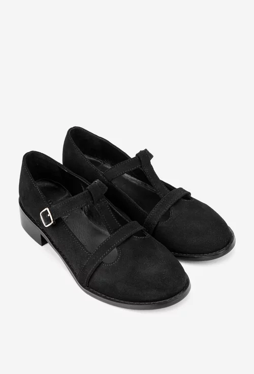 Pantofi dama din piele intoarsa neagra