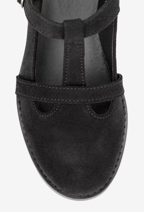 Pantofi dama din piele intoarsa neagra