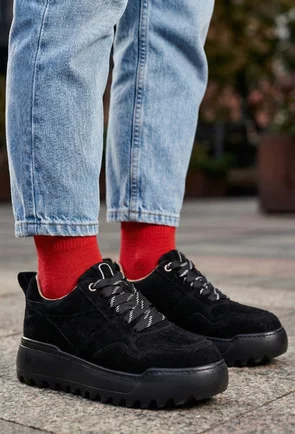 Pantofi dama din piele intoarsa neagra