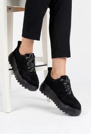 Pantofi dama din piele intoarsa neagra