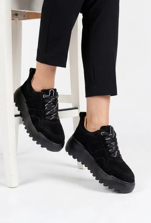 Pantofi dama din piele intoarsa neagra