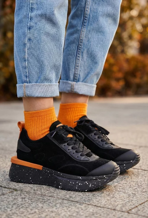 Pantofi dama din piele intoarsa neagra