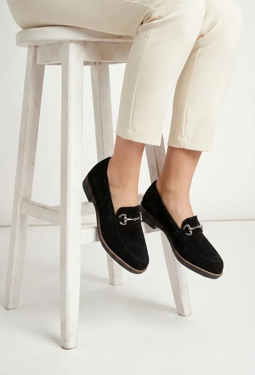 Pantofi dama din piele intoarsa neagra