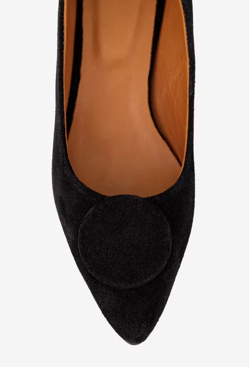 Pantofi dama din piele intoarsa neagra cu ornament