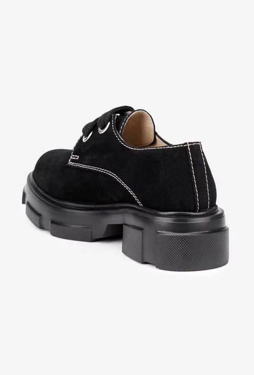 Pantofi dama din piele intoarsa neagra cu siret