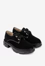 Pantofi dama din piele intoarsa neagra cu siret
