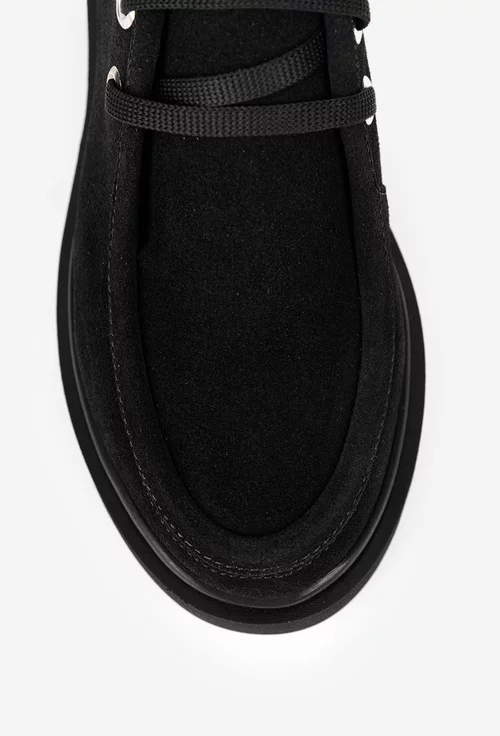 Pantofi dama din piele intoarsa neagra cu siret