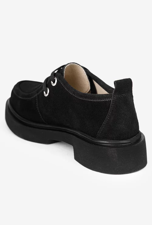Pantofi dama din piele intoarsa neagra cu siret