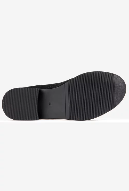 Pantofi dama din piele intoarsa neagra cu siret si toc mic