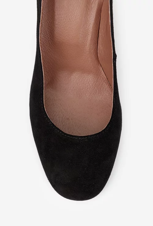 Pantofi dama din piele intoarsa neagra cu toc