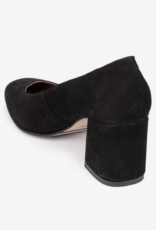Pantofi dama din piele intoarsa neagra cu toc