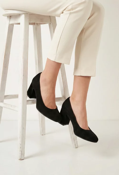 Pantofi dama din piele intoarsa neagra cu toc