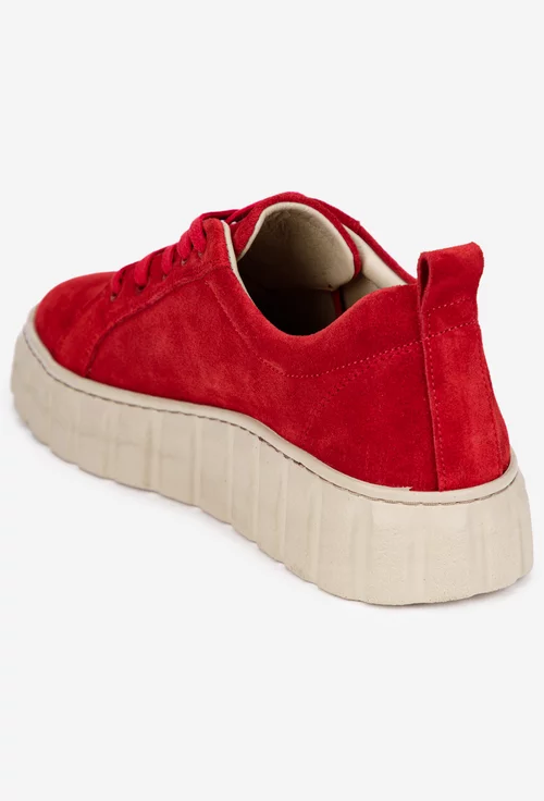 Pantofi dama din piele intoarsa rosie