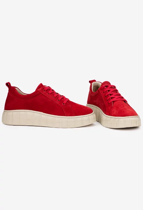 Pantofi dama din piele intoarsa rosie