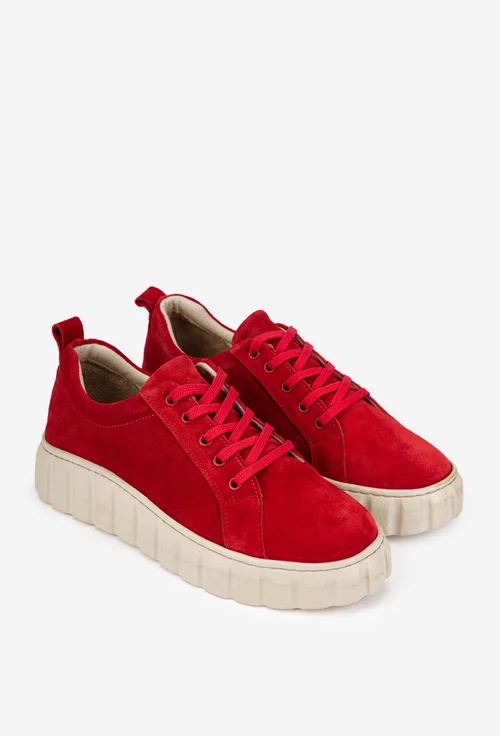 Pantofi dama din piele intoarsa rosie