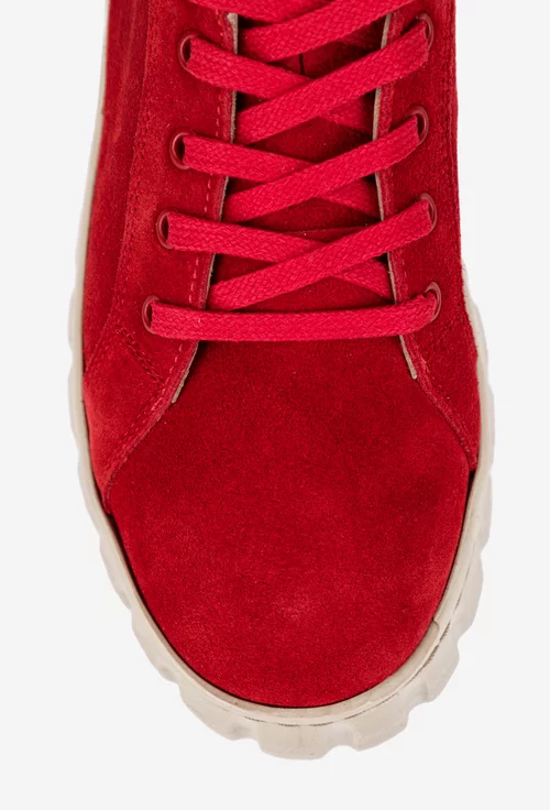 Pantofi dama din piele intoarsa rosie