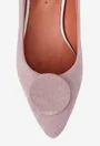 Pantofi dama din piele intoarsa roz pudra cu ornament