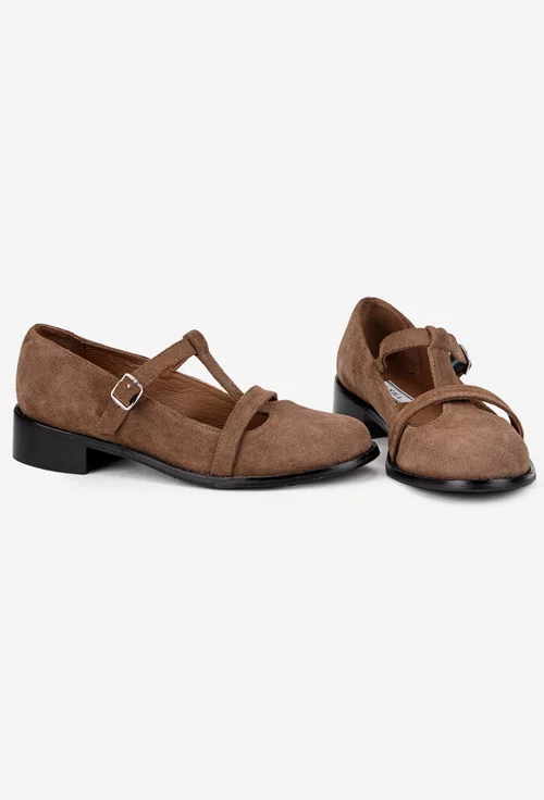 Pantofi dama din piele intoarsa taupe