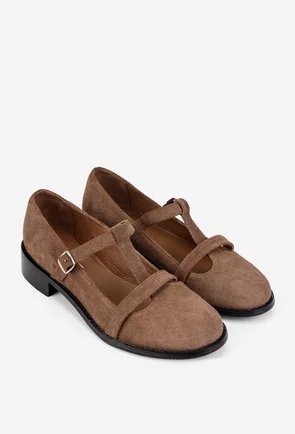 Pantofi dama din piele intoarsa taupe
