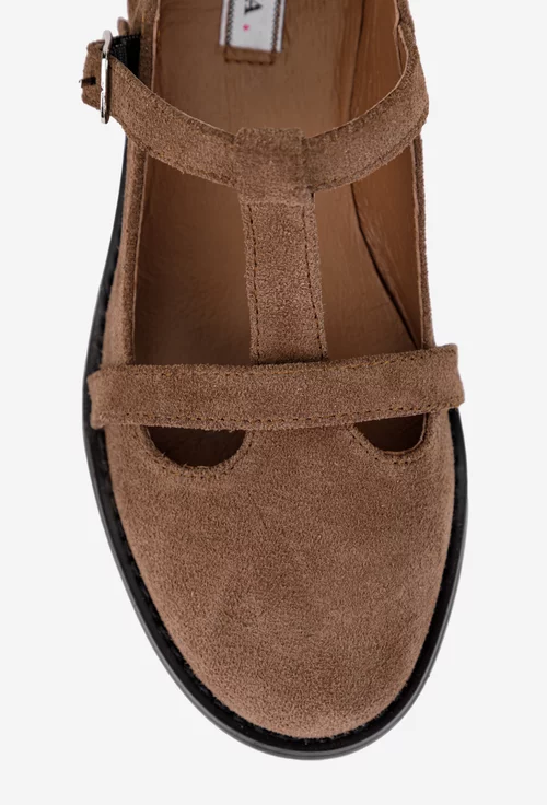 Pantofi dama din piele intoarsa taupe