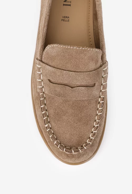 Pantofi dama din piele intoarsa taupe
