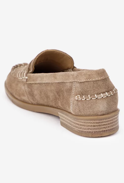 Pantofi dama din piele intoarsa taupe