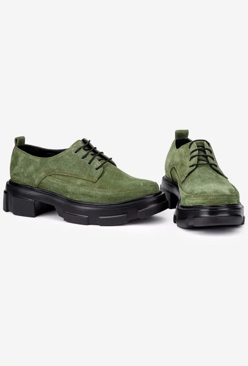 Pantofi dama din piele intoarsa verde