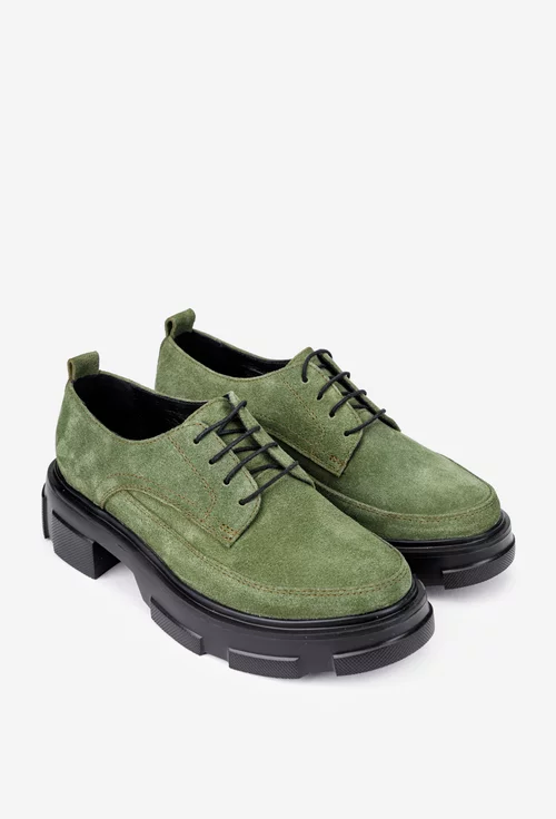 Pantofi dama din piele intoarsa verde