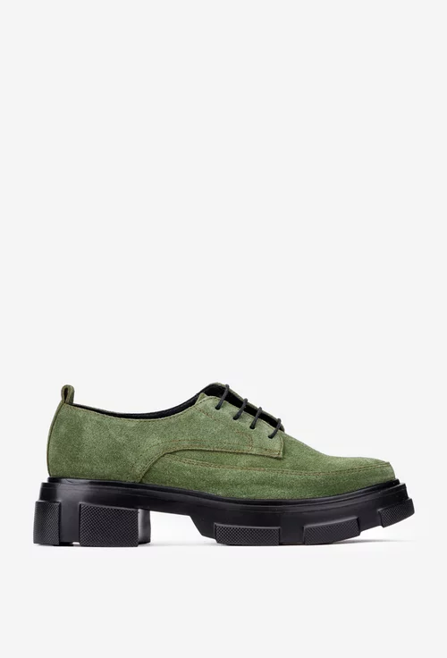 Pantofi dama din piele intoarsa verde