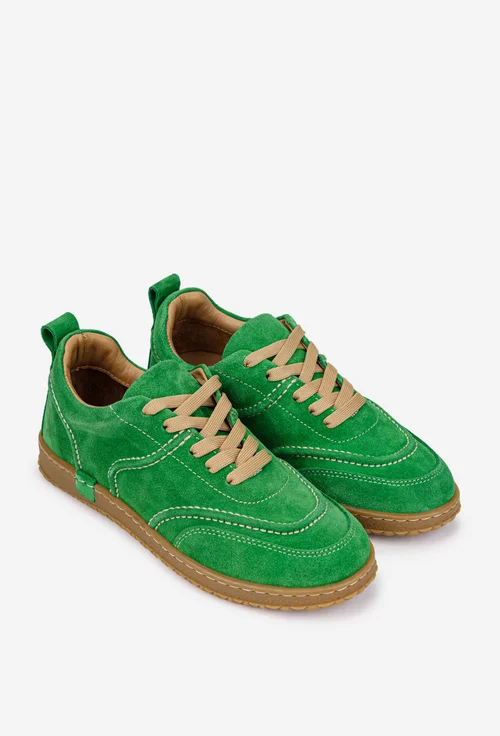 Pantofi dama din piele intoarsa verde