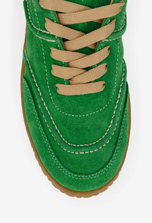 Pantofi dama din piele intoarsa verde