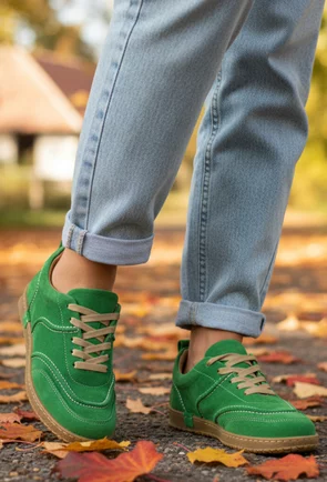 Pantofi dama din piele intoarsa verde